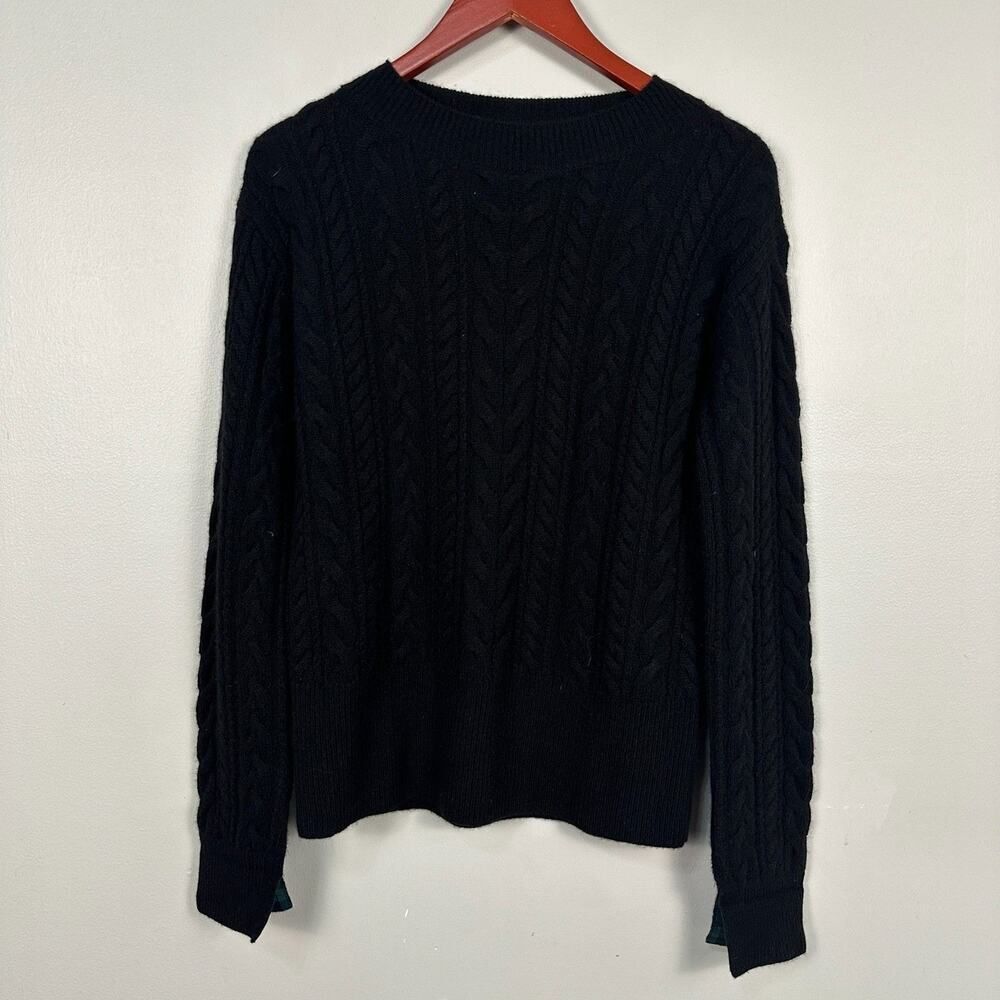 Vineyard Vines Womens Small Cashmere Black Cable Knit Sweater Pullover Plaid